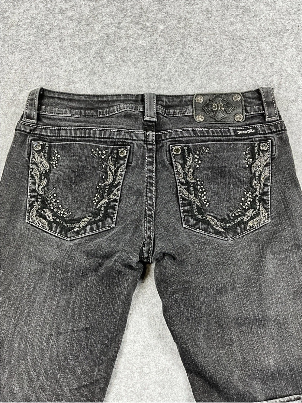 Miss Me Jeans Womens 29 Black Denim Embellished Bling Pockets Skinny JP5629S2